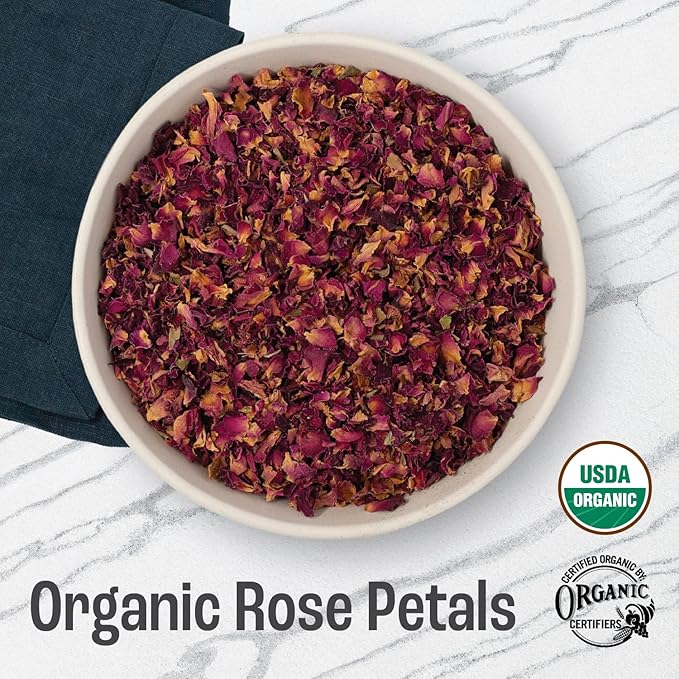 J MAC BOTANICALS Organic Rose Petals, (16 oz - Bulk 1 Pound) Certified USDA Organic, edible, culinary grade dry rose petals, rose petals for herbal tea, cooking and crafts