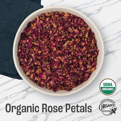 J MAC BOTANICALS Organic Rose Petals, (16 oz - Bulk 1 Pound) Certified USDA Organic, edible, culinary grade dry rose petals, rose petals for herbal tea, cooking and crafts