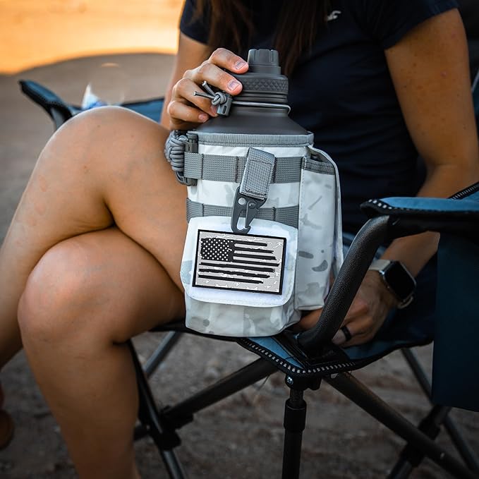 Iron Infidel Battle Bottle - Half Gallon Insulated Water Bottle with Paracord Handle, 64 oz Stainless Steel 2L Water Jug with Rugged, Removable Sleeve for Keys, Wallet, & Phone (Arctic Camo 2 Liter)