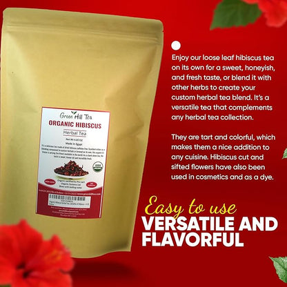 Greenhilltea Premium Dried Hibiscus Flower, Fully natural and healthy, Rich Aroma, Gluten Free, Non GMO, contains benefits of Hibiscus – 4 OZ