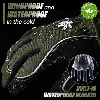 HANDLANDY Winter Insulated Work Gloves, 3M Thinsulate Thermal Water-Resistant Gloves for Men Women Touch Screen, Warm Ski Snowboard Cold Weather Gloves (Army Green, X-Large)