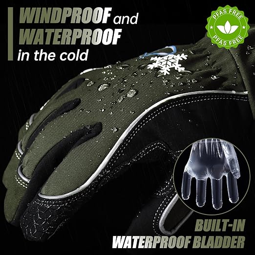 HANDLANDY Winter Insulated Work Gloves, 3M Thinsulate Thermal Water-Resistant Gloves for Men Women Touch Screen, Warm Ski Snowboard Cold Weather Gloves (Army Green, 2X-Large)