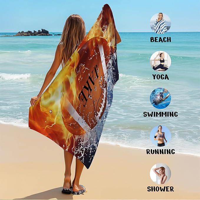 Personalized Beach Towel With Name, Custom Beach Towel with Text, Customized American Football Microfiber Pool Towel, Quick Dry & Absorbent Swim Towel for Adult,Anniversary, Birthday, Summer Holiday