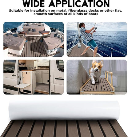 FOCEAN Boat Flooring EVA Foam Boat Decking Faux Teak Marine Flooring Boat Mat Boat Carpet Sheet for Motorboat RV Yacht Kayak Surfboard, 94.5"x 47.2"/35.4"/23.6"/15.7"