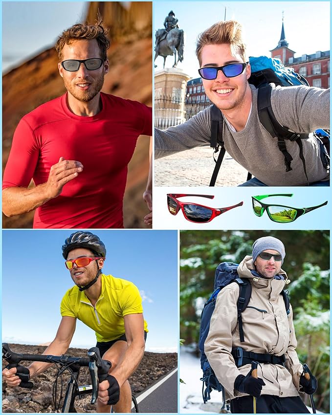 Frienda 6 Pack Polarized Sport Sunglasses for Men Multipack Fit over Glasses Pack Lot Set Men's Sport Fishing Eyeglasses