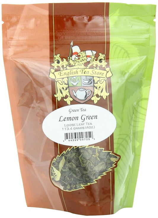 English Tea Store - Lemon Green Tea | Loose Leaf Pouch 4oz | With Lemon Peel and Flower Petals | Low Caffeine | Vegan and Kosher | Enjoy Hot or Iced | High Antioxidant Green Tea Blend