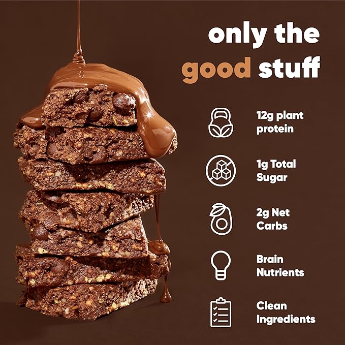 IQBAR Brain and Body Plant Protein Bars - Chocolate Sea Salt - 36-Count Low Carb - Gluten Free, High Fiber, Vegan Snacks - Low Sugar Meal Replacement
