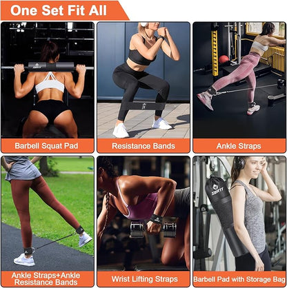 12Pcs Foam Barbell Pad Set for Squats 1 Gym 1 Carry 2 Lifting 2 Ankle 3 Ankle 3 Hip