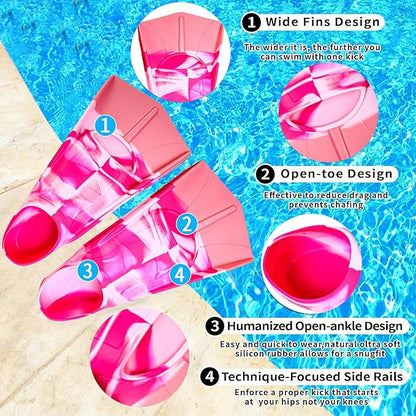 Kids Swim Fins,Short Comfortable Flippers for Lap Swimming and Training for Child,Girls,Boys,Beginners