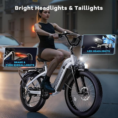 1500W Motor Peak Electric Bike for Adults and Teenagers, 48V 20AH Removable Battery Step Thru EBike, 30+MPH, 80 Miles Max Range, 24" Fat Tire Adult Electric Bicycles for 7 Speed