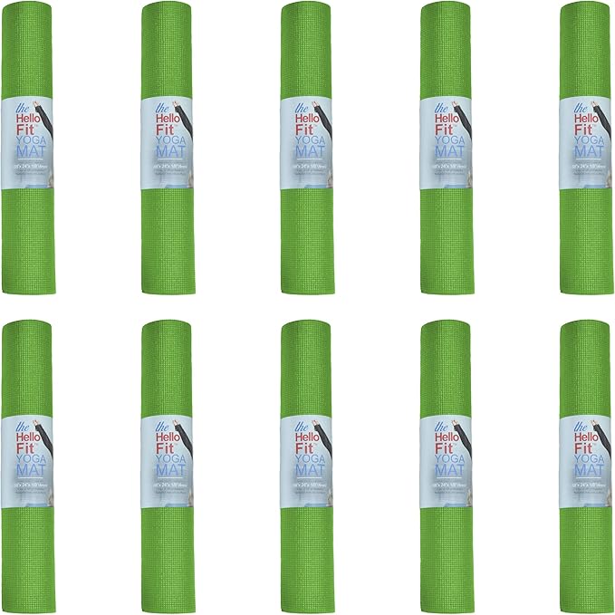 Hello Fit 10-Pack Yoga Mat, 68" x 24" Non Slip Exercise Mat, 4mm Thick Gym Mat for Fitness and Stretching, Bulk Non Toxic Yoga Mats for Schools and Studios