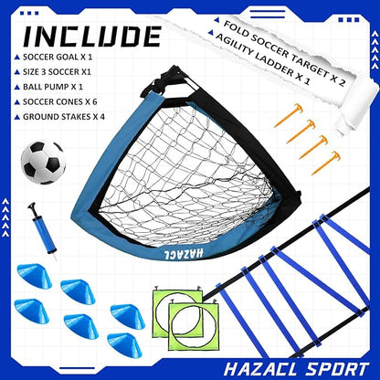 Kids Soccer Goal for Backyard, 6x4 9x5 FT Portable Soccer Nets Pop Up with Ball, Agility Ladder, Cones, Target & Carry Bag for Toddler Youth Outdoor Indoor Training Practice Sports Games Play