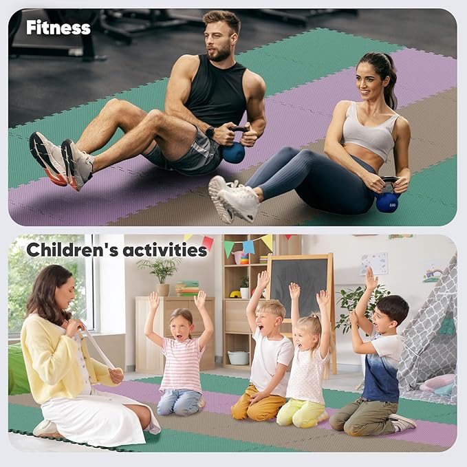 Home Gym Mat, Puzzle Exercise Mat, EVA Interlocking Foam Floor Tiles for Home Workout Equipment and Kids' Play Areas - Blue, 24 in x 24 in x ½ in - (Pink, 24 Pack(96 SQ FT))