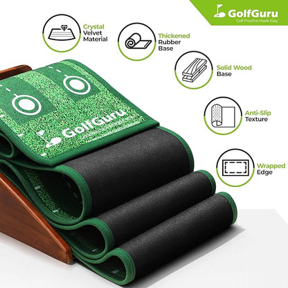 Golfguru Putting Green, 9.8ft Golf Putting Mat with Automatic Ball Return Track & Putting Mirror, Indoor Putting Greens for Home with Thickened Wrinkle-Free Crystal Velvet, Golf Accessories for Men