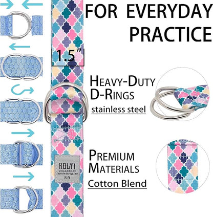 Yoga Exercise Adjustable Straps 8FT with Durable D-Ring for Pilates & Gym Workouts | Hold Poses, Stretch, Improve Flexibility & Maintain Balance