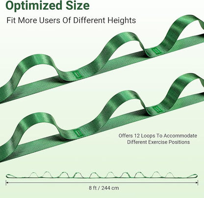 Stretch Strap With Loops For Physical Therapy, Yoga Straps For Stretching With Loops, Non-elastic Leg Straps For Knee Rehab, 8 ft Long x 1.2 inch Wide