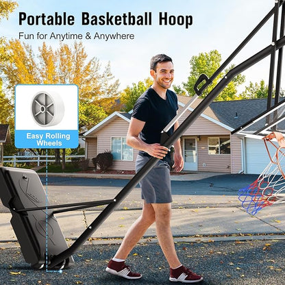 10FT Basketball Hoop Adjustable Easily, Basketball Hoop Outdoor with Shatterproof PC Backboard, Portable Basketball Hoops & Goals for Kids/Teens/Adults in Backyard, Driveway and Court
