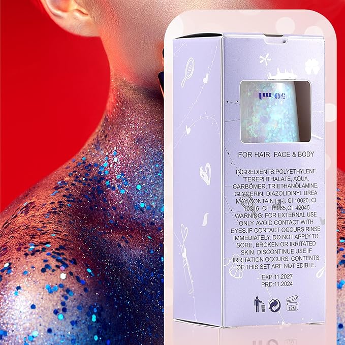 JASSINS 2 Colors Body Glitter, 100ml Face Glitter for Women Girls Kids, Glitter Gel Makeup Tween Gifts, Singer Concerts Festival Rave Accessories, Chunky Mermaid Sequins Glitter