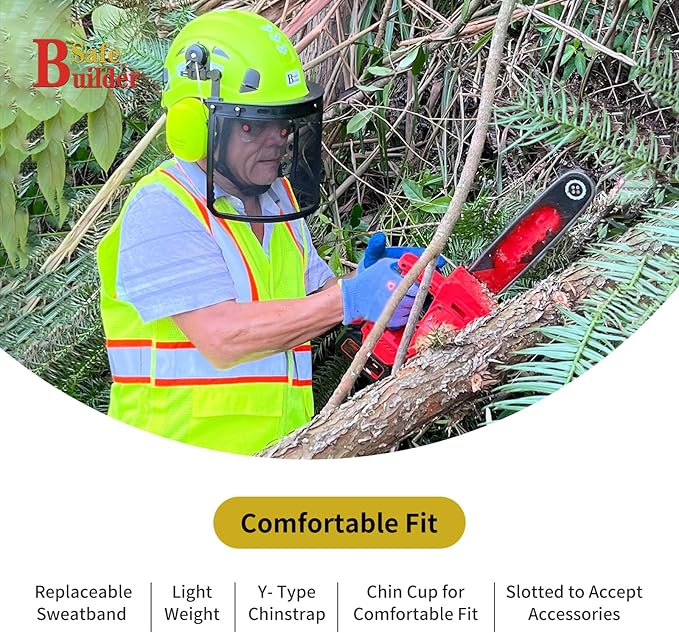 Forestry Safety Helmet with Build-in Visor Mesh Face Shield Ear Muffs 4 in 1 Chainsaw Safety Hard Hats