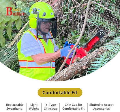 Forestry Safety Helmet with Build-in Visor Mesh Face Shield Ear Muffs 4 in 1 Chainsaw Safety Hard Hats