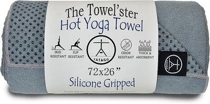 Tatago Hot Yoga Mat Towel Non Slip for Hot Yoga (72 inch) Our Hot Yoga Towel Non Slip Silicone Dabs & Absorbent Microfiber Blend Gives You More Grip As You Drip (Nube Gris-72, Standard - 72")