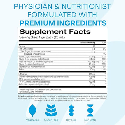 Healthycell Calm Mood Daily Liquid Supplement - Cortisol Manager & Mood Support Supplement for Stress with Ashwagandha, L-Theanine, Magnesium, 5-HTP, GABA & Saffron - 14 Gel Packs