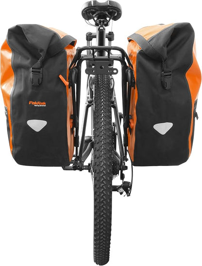 Ibera Panniers Bike Bags 30L (Pair) - Waterproof & with Quick Release/Clip-On System - Bike Saddle Bags For Rear Rack with Rain Cover & 19.8 lbs Capacity - Saddle Bag Bicycle Fits Most Racks (Orange)
