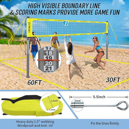 2025 Outdoor Professional Volleyball Net Set for Backyard Beach with Tetoron Net, Adjustable 2" Aluminum Poles, PU Volleyball,Carry Bag - Easy Setup & Anti-Sagg with 2 Tension Adjusters