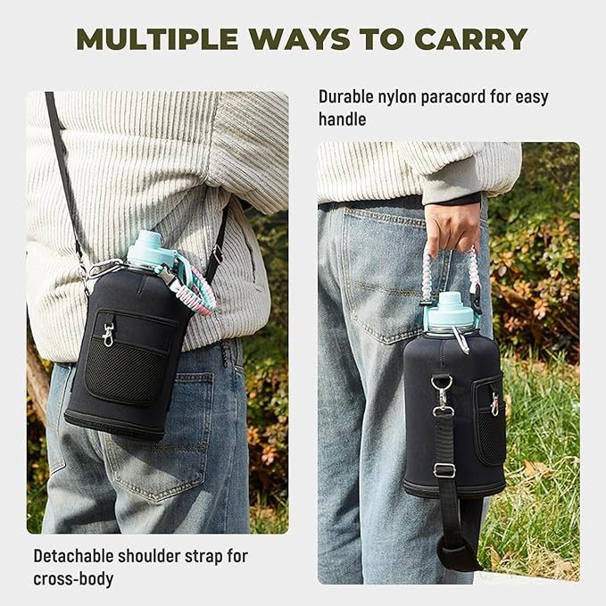 Half Gallon Insulated Water Bottle, 64 oz Triple Wall Stainless Steel Flask, Keeps Drinks Cold for 48 Hrs Leak-Proof & BPA-Free Half Gallon Jug with Paracord Handle, Straw & Spout Lids(Bubble Gum)