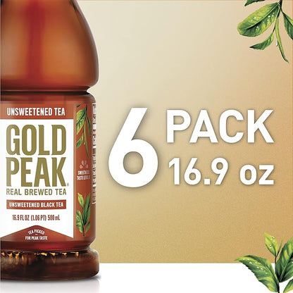 Gold Peak Tea, Unsweet Tea, 16.9 fl oz, 6 Pack