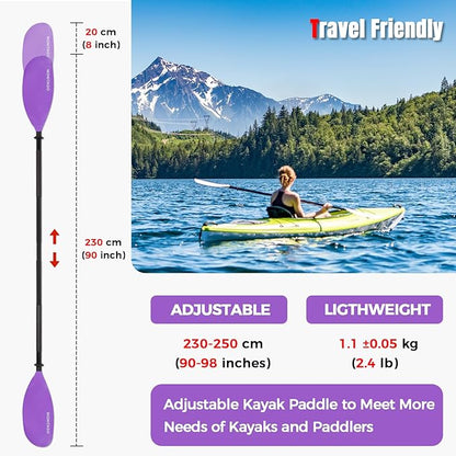 Kayak Paddles with Alloy Shaft and PP Blade, Floating Kayaking Oars, Adjustable 230-250 cm/90-98 Inches, 210-230 cm/82-90 Inches