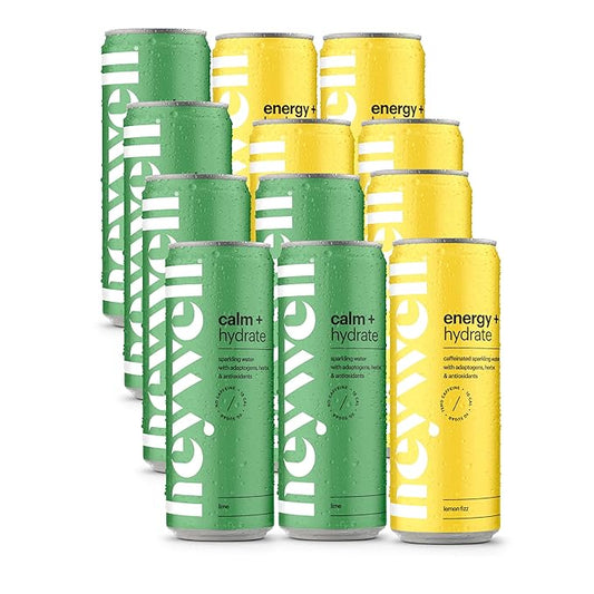 Heywell Sparkling Adaptogenic Drink, Hydration Variety Pack, 12 Fluid Ounce (Pack of 12) - Organic, Non GMO, Vegan, Gluten Free, Dairy Free
