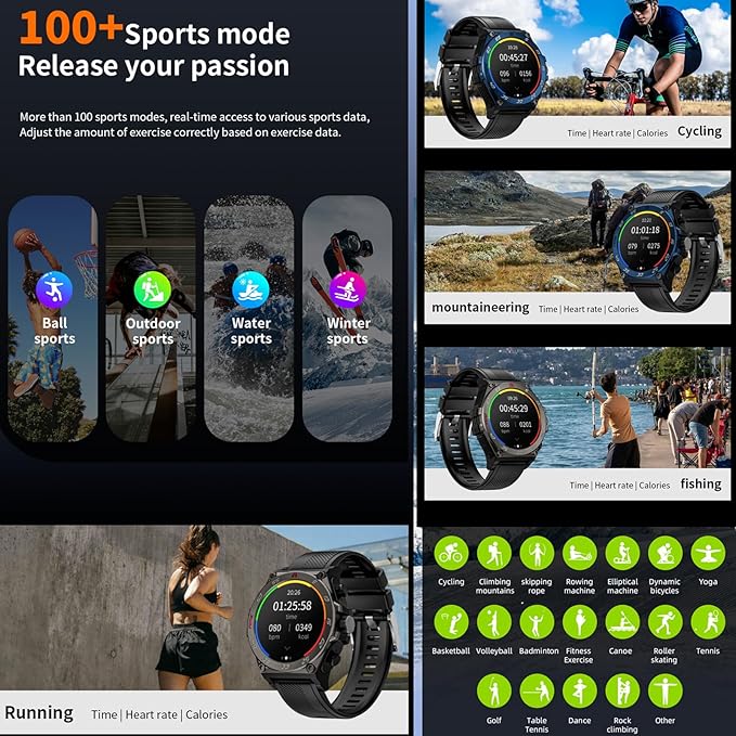 LC18 Smart Watch with Earbuds 1.53 Inch Round Smartwatch Built-in Wireless Bluetooth Headphones Health Monitor Speaker Fitness Tracker 128M Local Music Player (Black Silicone+Steel)