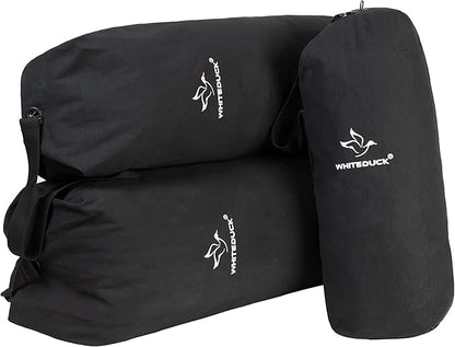 WHITEDUCK Top Load Canvas Folding Duffel Bag, Water Resistant Army Style Shoulder Bag for Men and Women- Gym, Sports, Travel, Hiking, Camping, Backpacking (Large 25" x 42",Black)