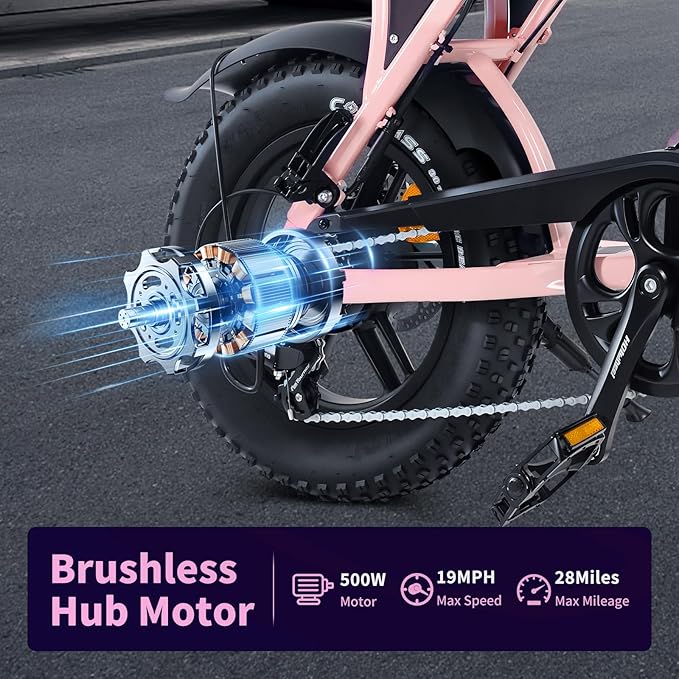 Electric Bike for Adults, Fat Tire EBike, 36V 10.4Ah Removable Battery, 500W Upgrade Motor, 20MPH Commuter Bike, V8 Mini Electric Bicycle for Mountains, Snow, Sand, Road