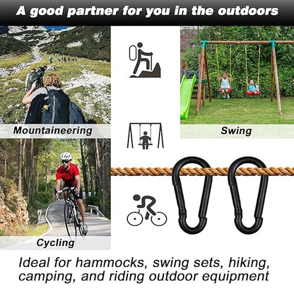 100 PCS 2.36'' Spring Snap Hook Carabiner, M6 1/4 Inch Galvanized Black Steel Carabiner Clip, 260LBS Holding Capacity Quick Link Clip Keychain for Hammock Dog Leash & Camping Gym
