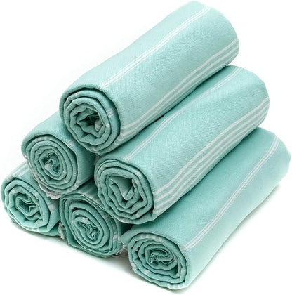 HAVLULAND Turkish Beach Towels Oversized -100% Turkish Cotton Super Soft Lightweight - Absorbent and Quick Drying Bath Towel - Sand Free Beach Towel - Turkish Towels for Adults (Aquamarine, 12 Pack)