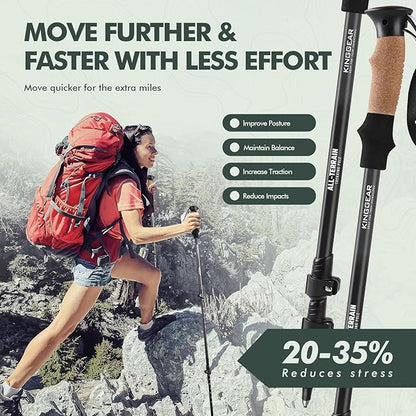 KINGGEAR Nordic Walking Stick, TP1 Hiking Poles Retractable Lightweight 7075 Aluminum, Trekking Poles with Flip Lock, Natural Cork and EVA Grip, 2pc Hiking Gear