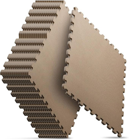 Home Gym Mat, Puzzle Exercise Mat, EVA Interlocking Foam Floor Tiles for Home Workout Equipment and Kids' Play Areas - Blue, 24 in x 24 in x ½ in - (Brown, 16 Pack(64 SQ FT))