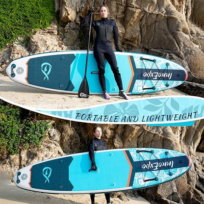 InnoExpo 11' Inflatable Stand Up Paddle Boards with Premium Accessories, Wide Stable SUP Paddle Board Design, Non-Slip Comfort Deck for Youth & Adults