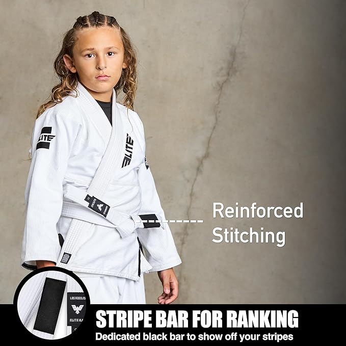 Elite Sports Kids Brazilian Jiu Jitsu Belts Preshurunk Martial Arts Youth BJJ Belts for Girls & Boys with BJJ Ranking Stripes