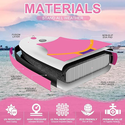 Inflatable Stand Up Paddle Board 10‘x30‘‘- Ultra-Light SUP with Backpack, Pump, Paddle, Coil Leash, 3 Fins, Repair Kit, Stable Design, Non-Slip EVA Deck for Adults & Youth