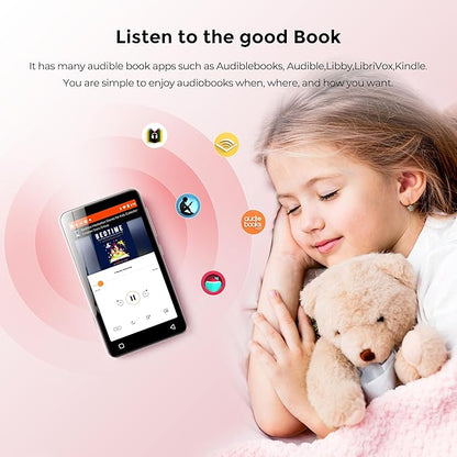 160GB MP3 Player with Bluetooth and WiFi, innioasis Music Player with Spotify,Pandora,Amazon Music,4" Touch Screen Android MP4 MP3 Player for Kids with Libby,Audible,Spotify Kids (White+Pink)