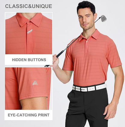Esabel.C Jacquard Golf Shirts for Men Moisture Wicking Short Sleeve Performance Dry Fit Active Mens Polo Shirts