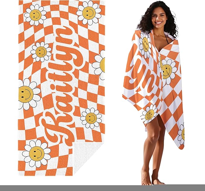 JML Personalized Beach Towel with Name, Custom Flower Beach Towel, Customized Microfiber Pool Towel, Quick Dry & Absorbent Swim Towel for Adult,Anniversary, Birthday, Summer Holiday,Vacation