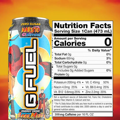 G Fuel Energy Drink, Pomelo White Peach, Sugar Free Beverage with 300mg Caffeine, Daily Energy Boost with Focus Amino, Vitamin + Antioxidants, 16 oz Cans (Sage Mode, 12-Pack)
