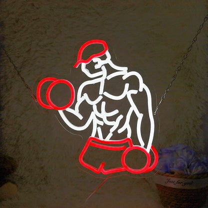 Home Gym Neon Sign Man lifting Dumbbell Build Muscle Led Light Up Sign Dimmable Gym Lighting for Home Gym Decor Men Cave Gifts 12.5"×12.8"