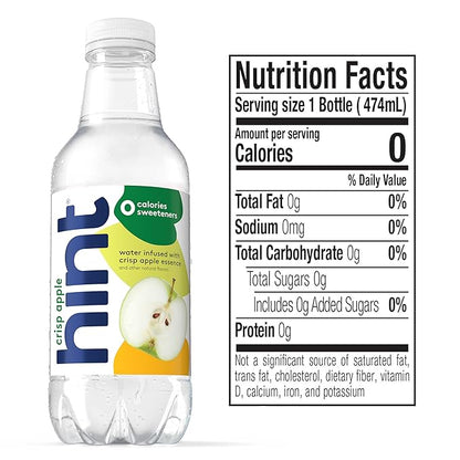 Hint Fruit-Infused Bottled Water, Crisp Apple - Sugar Free Flavored Water with Zero Calories, Naturally Flavored, and No Artificial Sweeteners - 16 Fl Oz (Pack of 12)