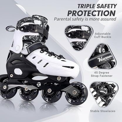 Inline Skates for Kids and Adult, Adjustable Fun Illuminating Skates for Girls, Boys, Women and Men Outdoor and Indoor, Beginner