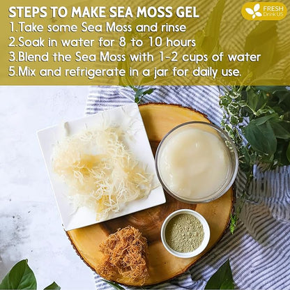 FRESHDRINKUS, Premium - Natural Sea Moss, Make 42oz of Gel, Goldne Raw Sea Moss Dried, 100% Natural & Pure, Wildcrafted, Sundried, Caffeine Free, Sugar Free, Gluten Free, Vegan, Mineral Rich